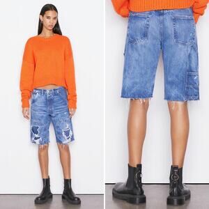 Frame Le Slouch Bermuda Button Fly Utility Jeans Shorts In Waterfall Size 27